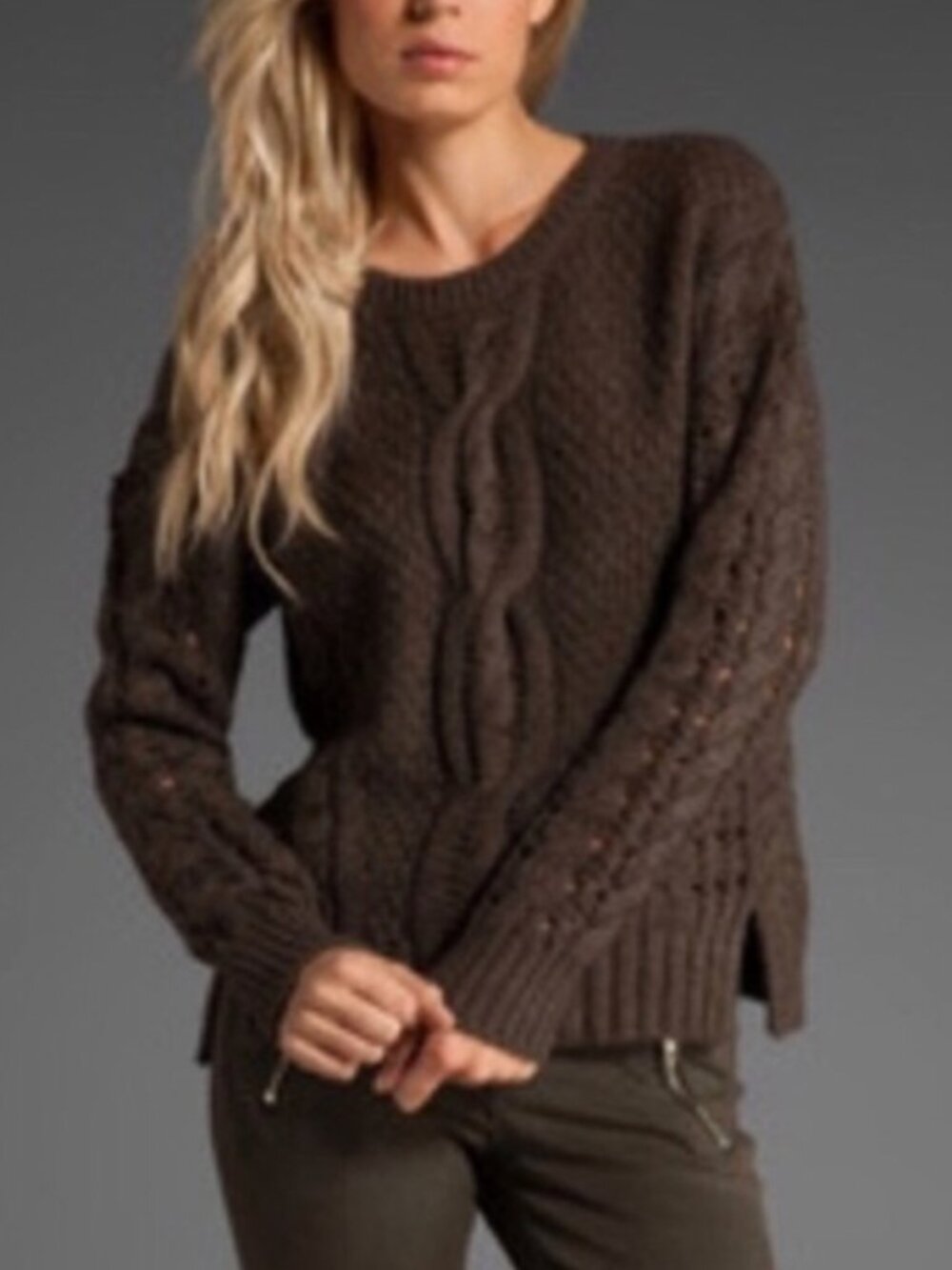 Vince Brown Yak and Wool Blend Cable Knit Sweater